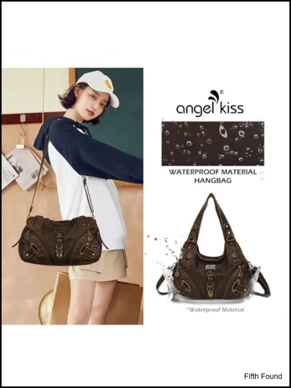 Angel Kiss Large Hobo Shoulder Bag Washed PU Leather Satchel Purse for Women